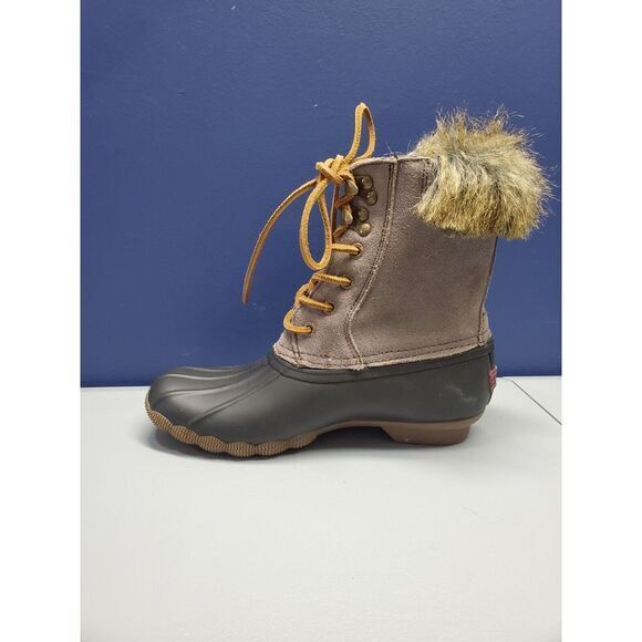 Sperry Top Sider Duck Boots Womens 5 Gray Black Suede Faux Fur Waterproof Rubber - Picture 9 of 12